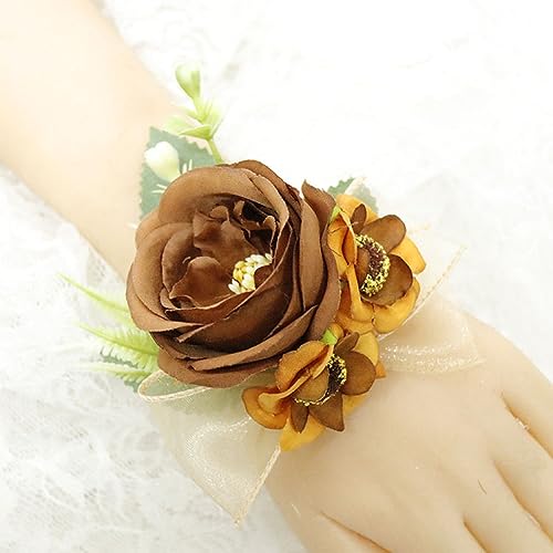 LIBERGA 2Er-Set Handgelenk Corsage Für Hochzeit, Brautjungfer, Braut, Handgelenk Blume Abschlussball Party Dekoration Handblume, Braun von LIBERGA