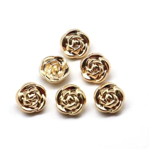 LIBERGA 50 Stück Rosen Knöpfe Aus Metall Mit Schaft, Goldene Nähknöpfe In Blumenform Für Damen Kleidung Strickjacken Mäntel Bastelprojekte, 15mm von LIBERGA