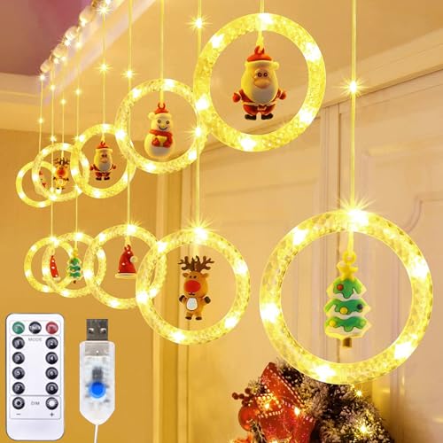 LIBRNTY 120 LED Weihnachtsdeko Fenster Beleuchtet,Weihnachten Fenster Vorhang Lichter,Lichterkette Gardine für Weihnachten mit 8 blinkenden Modi für,Balkon,Party,Kommt mit 10 S-förmigen Cliphaken von LIBRNTY