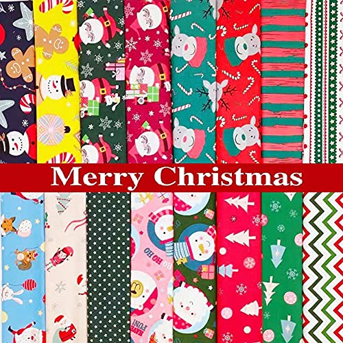 16 Stück Baumwollstoff Weihnachten, Weihnachtsmotiv Patchworkstoff Weihnachten Stoffpakete Patchwork Stoffe Baumwolle, Stoffe zum Nähen, Patchwork Stoffpaket zum Quilten DIY Basteln Handwerken, 25cm von LICHENGTAI