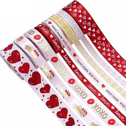 8Rolle Herz Bedruckt Satinband Geschenkband Schneegarn Schleifenband, Geschenkband Stoffband Satinband Schleifenband Dekoration Bänder Dekoband Stoffband für Geschenk Basteln Hochzeits Deko von LICHENGTAI