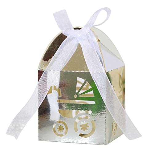 LICHENGTAI 50 Stück Geschenkbox Taufe Kinder Party Süßigkeiten Kasten Gastgeschenke Schachtel Gastgeschenke Box mit Schleife, Pralinenschachtel für Kinder Geburtstag Taufe Geburt Party von LICHENGTAI