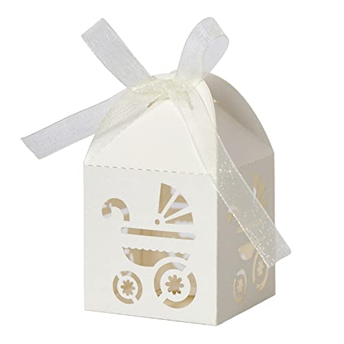 LICHENGTAI 50 Stück Geschenkbox Taufe Kinder Party Süßigkeiten Kasten Gastgeschenke Schachtel Gastgeschenke Box mit Schleife, Pralinenschachtel für Kinder Geburtstag Taufe Geburt Party von LICHENGTAI