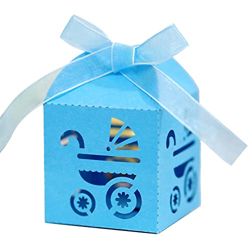 LICHENGTAI 50 Stück Geschenkbox Taufe Kinder Party Süßigkeiten Kasten Gastgeschenke Schachtel Gastgeschenke Box mit Schleife, Pralinenschachtel für Kinder Geburtstag Taufe Geburt Party von LICHENGTAI