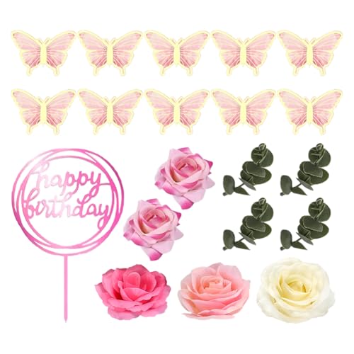 LICHENGTAI Boho Cake Topper, 20 Stück Torten Deko Tortendeko Mädchen Tortendeko Hochzeit Blume Schmetterlingsdekorationen für Geburtstag Hochzeit Valentinstag Baby Party von LICHENGTAI