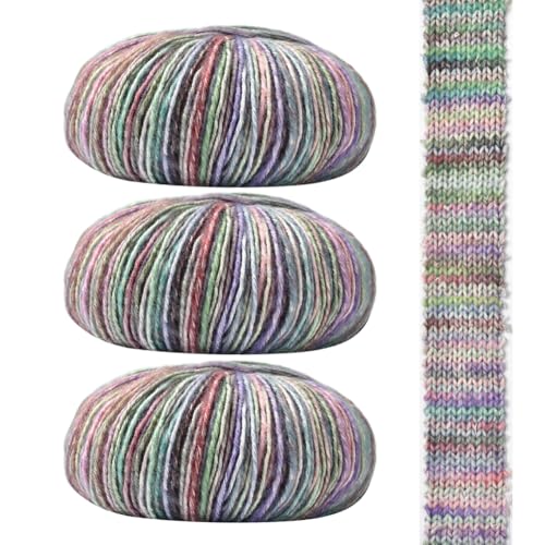 LICHENGTAI Buntes Baumwollgarn, 3 Rolle Handstrickgarn Stricken und Häkeln Weiches Voluminöses Garn Anfänger Häkelwolle Strickgarn für Decke Überwürfe Kissen Babypuppenprojekte von LICHENGTAI