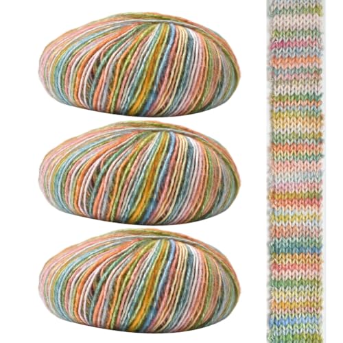 LICHENGTAI Buntes Baumwollgarn, 3 Rolle Handstrickgarn Stricken und Häkeln Weiches Voluminöses Garn Anfänger Häkelwolle Strickgarn für Decke Überwürfe Kissen Babypuppenprojekte von LICHENGTAI