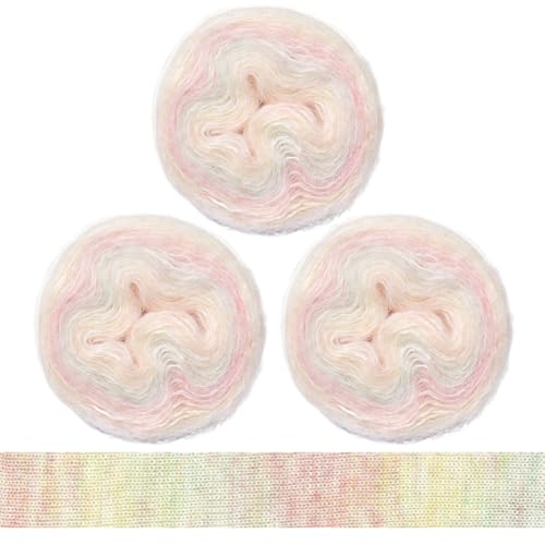 LICHENGTAI Buntes Baumwollgarn, 50g Wolle Warm Toned Stricken Handstrickgarn 3 Rolle Mohair Garn mit Farbverlauf Mehrfarbig Garn für Decke Überwürfe Kissen Babypuppenprojekte von LICHENGTAI