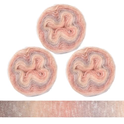 LICHENGTAI Buntes Baumwollgarn, 50g Wolle Warm Toned Stricken Handstrickgarn 3 Rolle Mohair Garn mit Farbverlauf Mehrfarbig Garn für Decke Überwürfe Kissen Babypuppenprojekte von LICHENGTAI