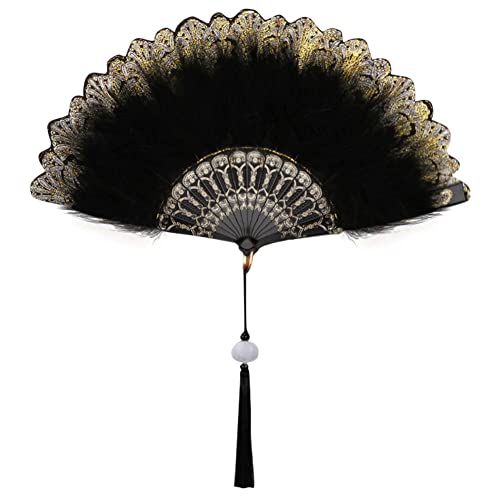 LICHENGTAI Faltbar Handfächer Feder Handfächer Faltfächer Klappfächer Vintage Tanzfächer Damen Fächer Tanzen Hand Fan für Hochzeit Geschenk Sommer Feste Party Fasching Kostüm Dekor von LICHENGTAI