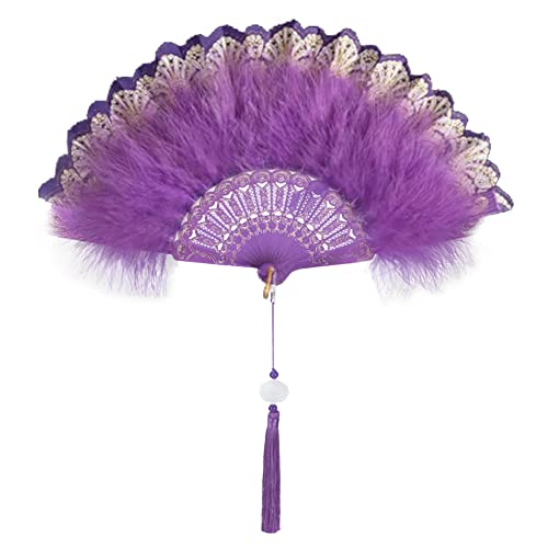 LICHENGTAI Faltbar Handfächer Feder Handfächer Faltfächer Klappfächer Vintage Tanzfächer Damen Fächer Tanzen Hand Fan für Hochzeit Geschenk Sommer Feste Party Fasching Kostüm Dekor von LICHENGTAI