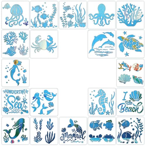 LICHENGTAI Gesichtsbemalung Schablonen, 20 Stück Ozean inspiriert Face Art Schablonen Set 13CM x 13CM Face Tracing Stencils für DIY Gesichts und Körperbemalung Kreationen von LICHENGTAI