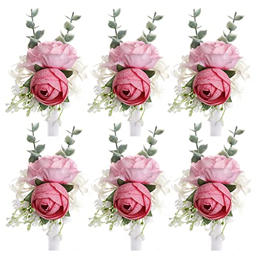 LICHENGTAI Handgelenk Blume, 6 Stück Blumenarmband Hochzeit Blumen Armband Brautjungfer Handgelenk Blume Dekor für Hochzeit Brautparty Abschlussball Brautjungfer Schwester von LICHENGTAI