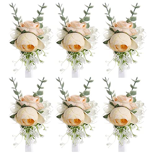 LICHENGTAI Handgelenk Blume, 6 Stück Blumenarmband Hochzeit Blumen Armband Brautjungfer Handgelenk Blume Dekor für Hochzeit Brautparty Abschlussball Brautjungfer Schwester von LICHENGTAI