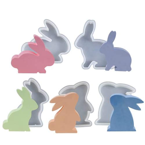 LICHENGTAI Silikonform Hase, 5 Stück Ostern Hase Silikonformen Gießformen Kaninchen Silikonform Epoxidharz Formen DIY Osterhase Silikonform Handwerk Ostergeschenke for Gips, Sojawachs Kerzen von LICHENGTAI