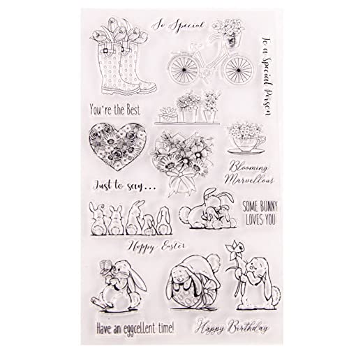 LICHENGTAI Silikonstempel Ostern Set Clear Stamp Ostern Prägung Klar Stempel Frühling Silikon Stempel Set für DIY Scrapbooking Fotoalbum Grußkarten Album Deko von LICHENGTAI