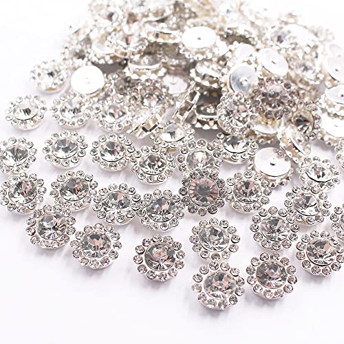 100 Stück Blumen Kristall Nähen auf Strass Silber Basis Kristalle Strass Trim Nähen auf Strass für Kleidung Nähen Zubehör (12 mm, Kristall) von LICHLIN