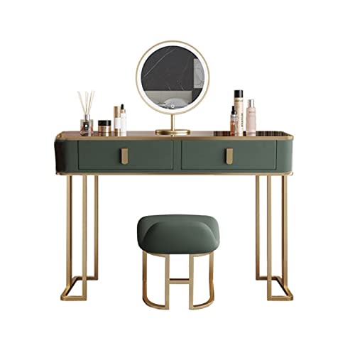 Frisiertisch Home Vanity Set mit Hocker und Spiegel, Kommode, Aufbewahrungsschrank, Nachttisch, Schlafzimmer, moderner, minimalistischer Holz-Make-up-Tisch, LED-Spiegel, grünes Licht, luxuriöser Make- von LICONG-2020