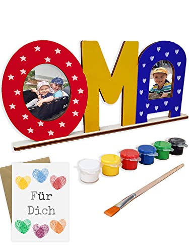 LIDAM Oma Geschenk Enkel | einfach & schön | Holznamen bemalen & Fotos ankleben | Geschenk Oma, Geburtstagsgeschenk-Oma mit Farben & Pinsel & Zubehör von LIDAM