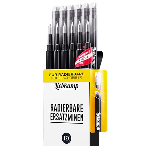 LIEBKAMP Radierbare Ersatzmine schwarz 0,7mm [12 Stk] Für Radierbarer Kugelschreiber, Tintenroller Radierbar, Radierstift, Erasable Pen, Gelschreiber von LIEBKAMP