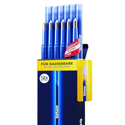 LIEBKAMP Radierbare Ersatzmine blau 0,5mm [12 Stk]|Für Radierbarer Kugelschreiber, Tintenroller Radierbar, Radierstift, Erasable Pen, Gelschreiber Radierbar von LIEBKAMP