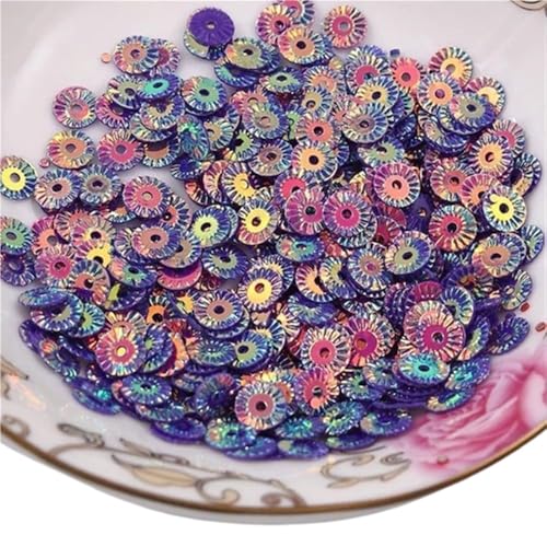 30 g PVC-Pailletten for Nähen, 6 mm runde, vergoldete Radblumen-Pailletten, gelbe, rosa, rote und violette Pailletten(Dark Purple) von LIFABOLA