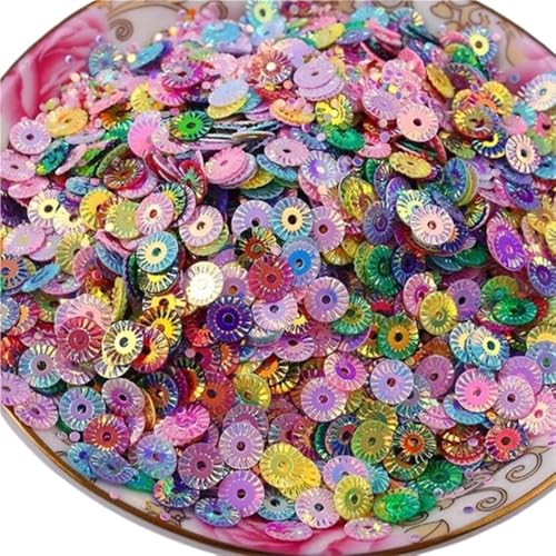 30 g PVC-Pailletten for Nähen, 6 mm runde, vergoldete Radblumen-Pailletten, gelbe, rosa, rote und violette Pailletten(Hot Pink) von LIFABOLA