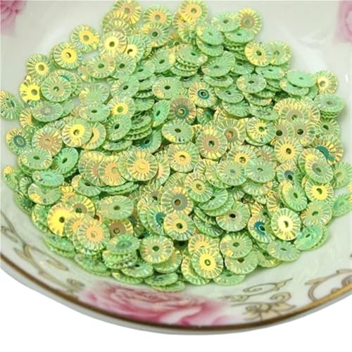 30 g PVC-Pailletten for Nähen, 6 mm runde, vergoldete Radblumen-Pailletten, gelbe, rosa, rote und violette Pailletten(Light Green) von LIFABOLA