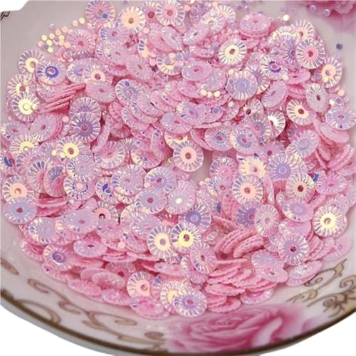 30 g PVC-Pailletten for Nähen, 6 mm runde, vergoldete Radblumen-Pailletten, gelbe, rosa, rote und violette Pailletten(Light Pink) von LIFABOLA