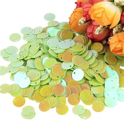 50 g große Pailletten, 10 mm bis 30 mm flache, runde Pailletten, kreisförmige, flache Pailletten, Nähzubehör for Hochzeiten(LightGreen,15mm) von LIFABOLA