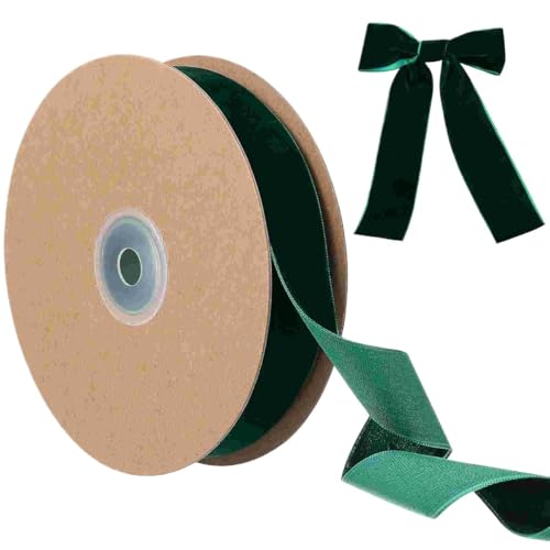 DIY-Plüschbänder Rot Grün Schwarz Grau, Beflockter Vintage-Samt 10 m x 25 mm, einseitiges Band, dekorative Bänder, 1 Stück(Dark Green) von LIFABOLA