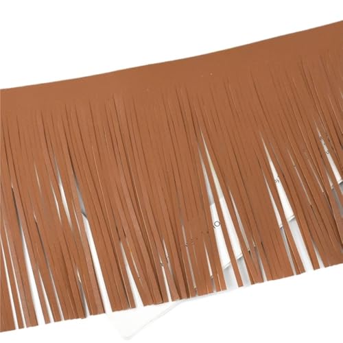 Gelb/Grau/Beige PU-Leder-Quastenfransen, Gesamtlänge 100 cm, leicht und weich, Breite 20/25/30 cm, Besatz-Spitzenband(Camel,3mm*30cm) von LIFABOLA