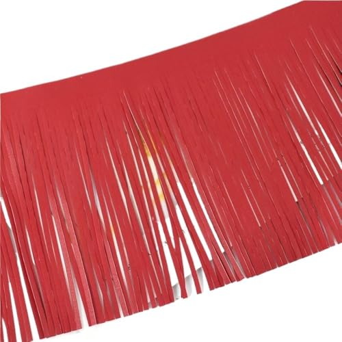 Gelb/Grau/Beige PU-Leder-Quastenfransen, Gesamtlänge 100 cm, leicht und weich, Breite 20/25/30 cm, Besatz-Spitzenband(Red,3mm*20cm) von LIFABOLA