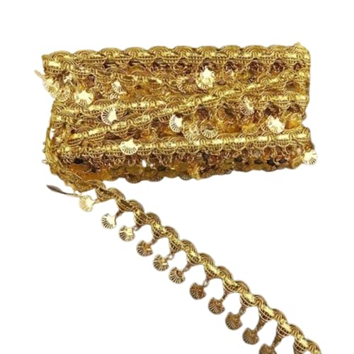 Gold-/Silber-Pailletten-Spitzenquaste, modische Fransenspitze, hochflexible Polyesterfransen for Party-Tanzkleider, 1 Stück(3.3CM*2YARDS) von LIFABOLA