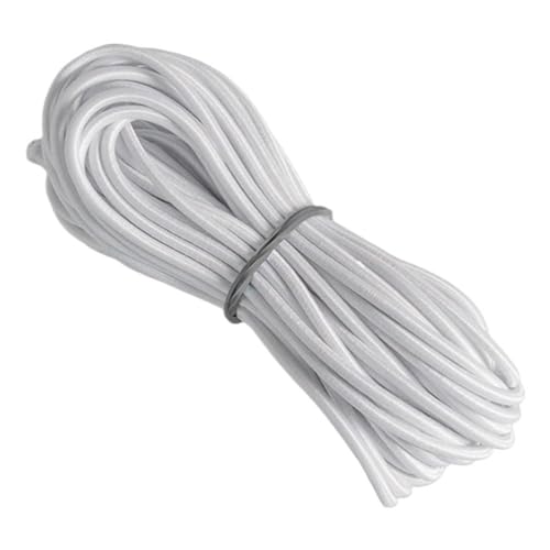 LIFABOLA 1 mm bis 5 mm Gummiband, rundes elastisches Band, elastisches Seil, hochwertige schwarz-weiße Gummibänder, 5 Meter(White,5mm) von LIFABOLA