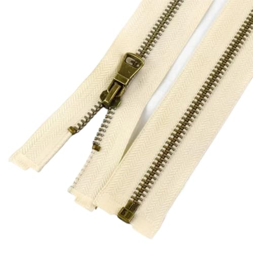 LIFABOLA 2 Stück 5# Dunkelgrau/Khaiki/Beigebronze Metallreißverschlüsse, Länge 60/70/80 cm, Haltbarkeit, offene Reißverschlüsse for DIY-Reparaturset(Beige,60cm) von LIFABOLA