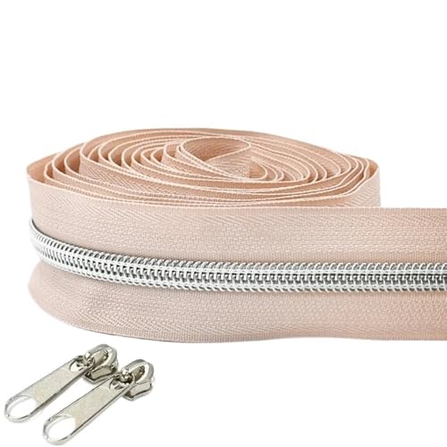 LIFABOLA 2 m milchig-weißes/rosa/pfirsich-rosa Näh-Nylon-Reißverschlussband + Reißverschluss-Schieber, 5# Metallreißverschlüsse mit Langer Lebensdauer(Flesh pink) von LIFABOLA