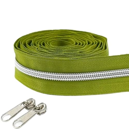 LIFABOLA 2 m milchig-weißes/rosa/pfirsich-rosa Näh-Nylon-Reißverschlussband + Reißverschluss-Schieber, 5# Metallreißverschlüsse mit Langer Lebensdauer(Matcha Green) von LIFABOLA