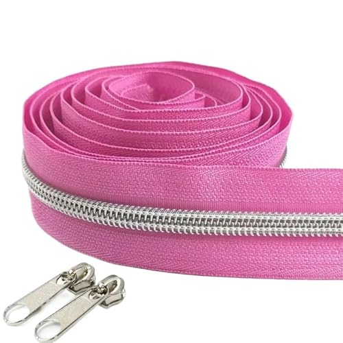 LIFABOLA 2 m milchig-weißes/rosa/pfirsich-rosa Näh-Nylon-Reißverschlussband + Reißverschluss-Schieber, 5# Metallreißverschlüsse mit Langer Lebensdauer(Peachy pink) von LIFABOLA