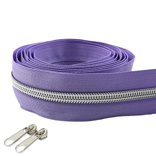 LIFABOLA 2 m milchig-weißes/rosa/pfirsich-rosa Näh-Nylon-Reißverschlussband + Reißverschluss-Schieber, 5# Metallreißverschlüsse mit Langer Lebensdauer(Purple) von LIFABOLA