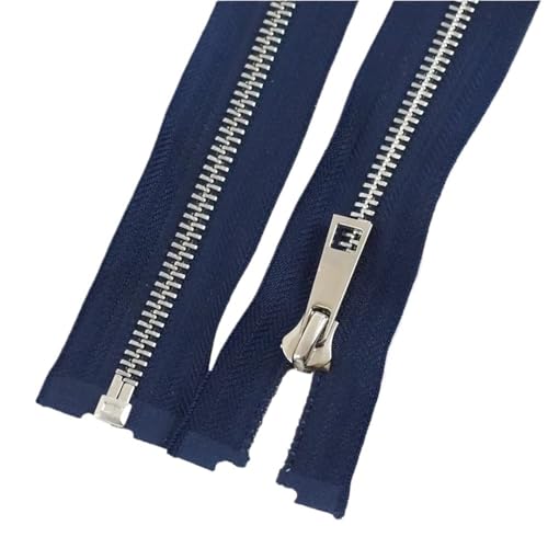 LIFABOLA 5 Stück dunkelgraue/hellgraue/beige einzelne offene Reißverschlüsse mit silbernen Zähnen, 5# leichte Metallreißverschlüsse for die Reparatur von Jacken(NavyBlue,60cm) von LIFABOLA