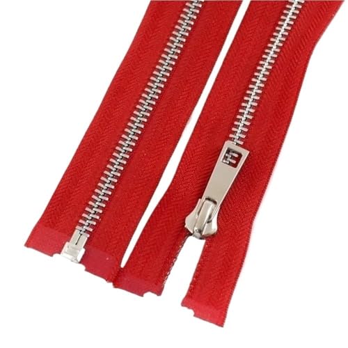 LIFABOLA 5 Stück dunkelgraue/hellgraue/beige einzelne offene Reißverschlüsse mit silbernen Zähnen, 5# leichte Metallreißverschlüsse for die Reparatur von Jacken(Red,80cm) von LIFABOLA