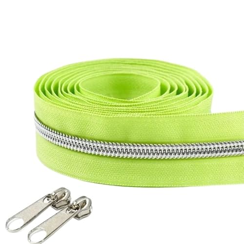 LIFABOLA Blaues/grasgrünes/matchagrünes Nylon-Reißverschlussband + Reißverschlussschieber, hochabriebfeste Metallreißverschlüsse(Fluorescent Green,3meters) von LIFABOLA