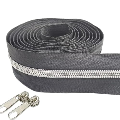 LIFABOLA Blaues/grasgrünes/matchagrünes Nylon-Reißverschlussband + Reißverschlussschieber, hochabriebfeste Metallreißverschlüsse(Gray,4meters) von LIFABOLA