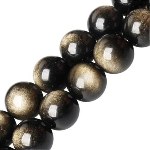 Lose goldfarbene schwarze Obsidian-Perlen, 4 mm, 5 mm, 7 mm, 9 mm, 11 mm, 13 mm glänzender Naturstein, runde Charm-Edelsteinperlen(7A Silver Obsidian,11mm x 30) von LIFABOLA