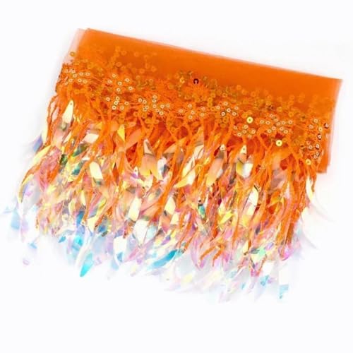 Paillettenquaste mit besserer Haltbarkeit, Breite 15 cm, Hellgold/Champagner/Rosa Quaste, gut drapierte Polyesterfransen for Heimwerker, 1 Stück(Orange,1Yard) von LIFABOLA