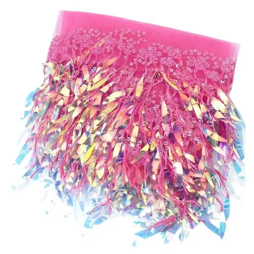 Paillettenquaste mit besserer Haltbarkeit, Breite 15 cm, Hellgold/Champagner/Rosa Quaste, gut drapierte Polyesterfransen for Heimwerker, 1 Stück(Pink,4Yards) von LIFABOLA