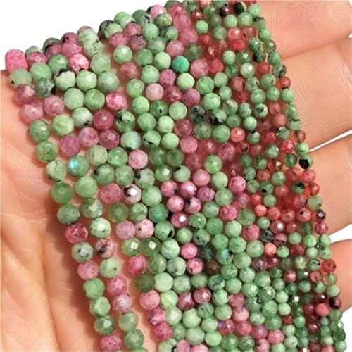 Runde lose Abstandsperle, 2 3 mm bunte Turmalin-Steinperlen, natürliche facettierte Perle for Schmuckherstellung, DIY-Zubehör, 38,1 cm(Ruby Emeral,3mm) von LIFABOLA