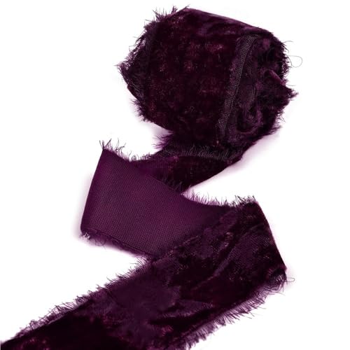 Samtband 40 mm x 3 Yards, Stoffbesatz mit ausgefranstem Rand, handgefertigte Fransenbänder, Vintage-Kranzband for Hochzeit(Dark purple) von LIFABOLA