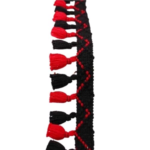 Schwarz-weiße/blau-weiße Spitzenquaste for Nähen, 1 Meter, Quaste for den Langzeitgebrauch, seidig weiche Baumwollfransen for selbstgemachte Bastelbekleidung(Red Black) von LIFABOLA